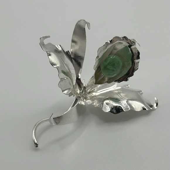 925 Sterling silver real green stone Brooch